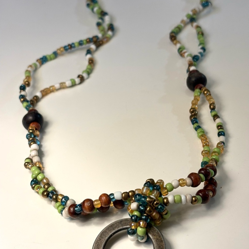 Boho Beaded Necklace Multicolor Seed Beads Metal Pendant - Picture 5 of 5